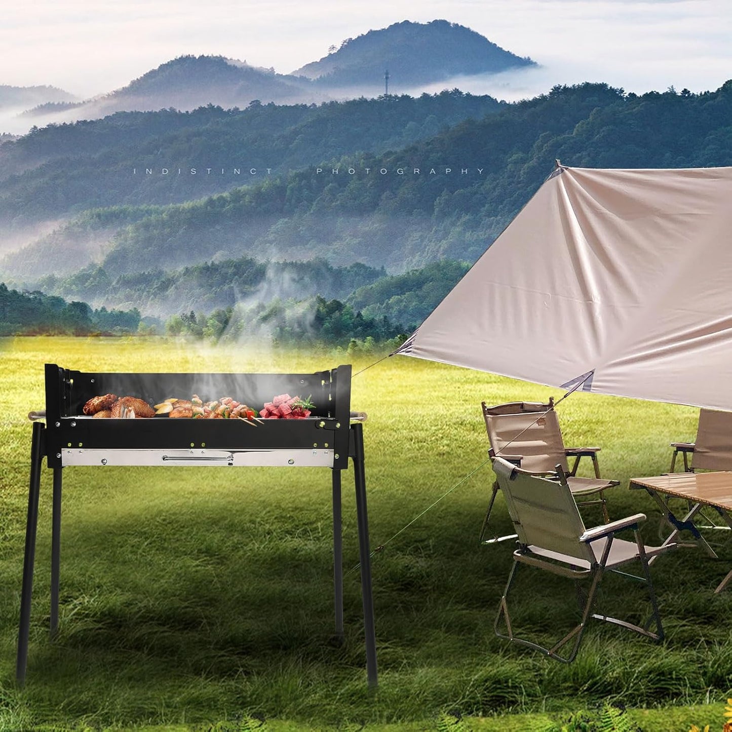 Portable Stainless Steel Charcoal Grill for Camping